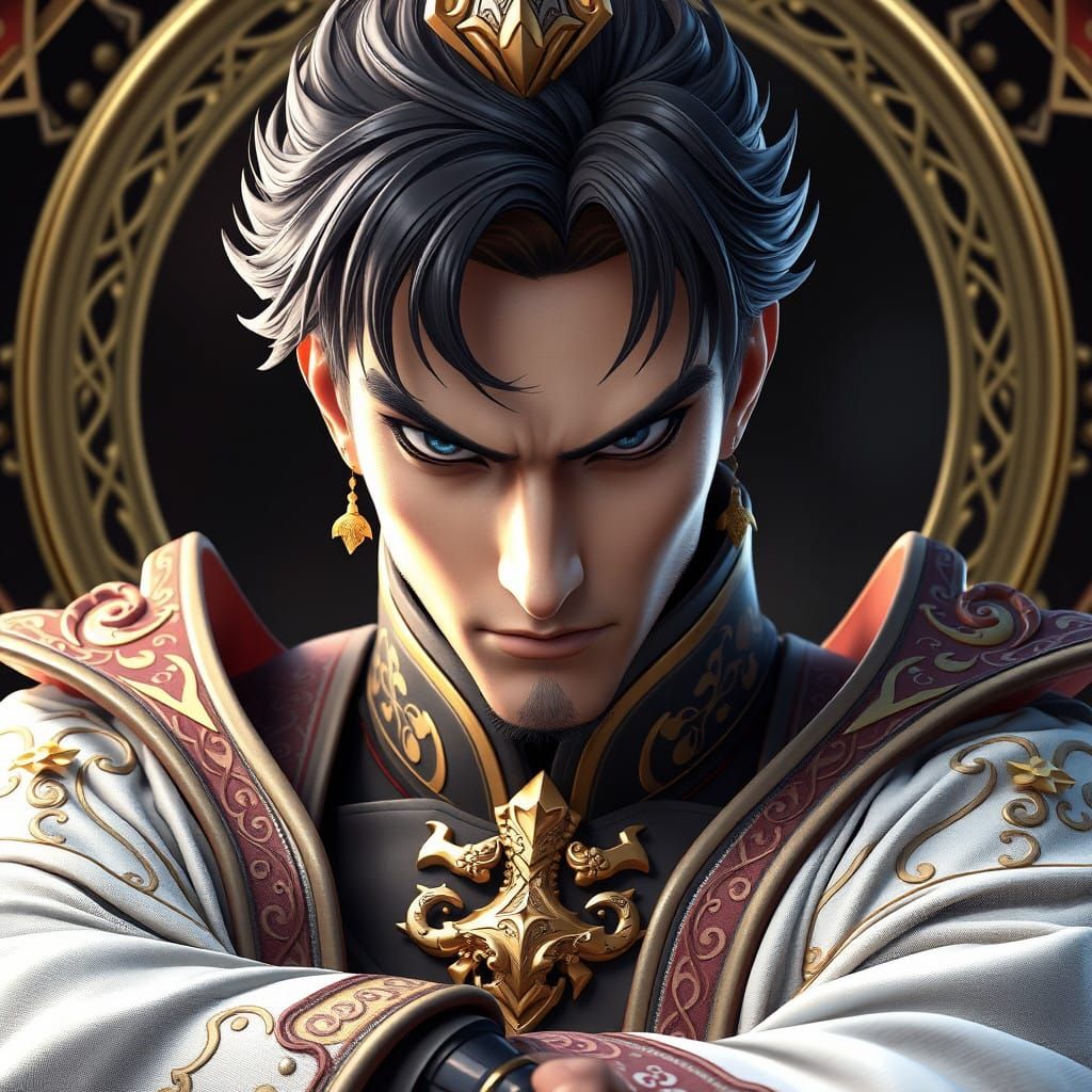 Heroic Anime Warrior in Ornate Attire