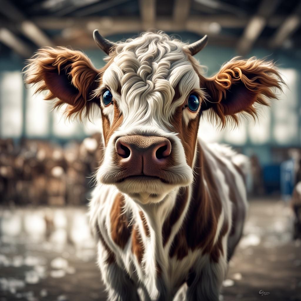 Adorable Chibi Cow with Huge Eyes