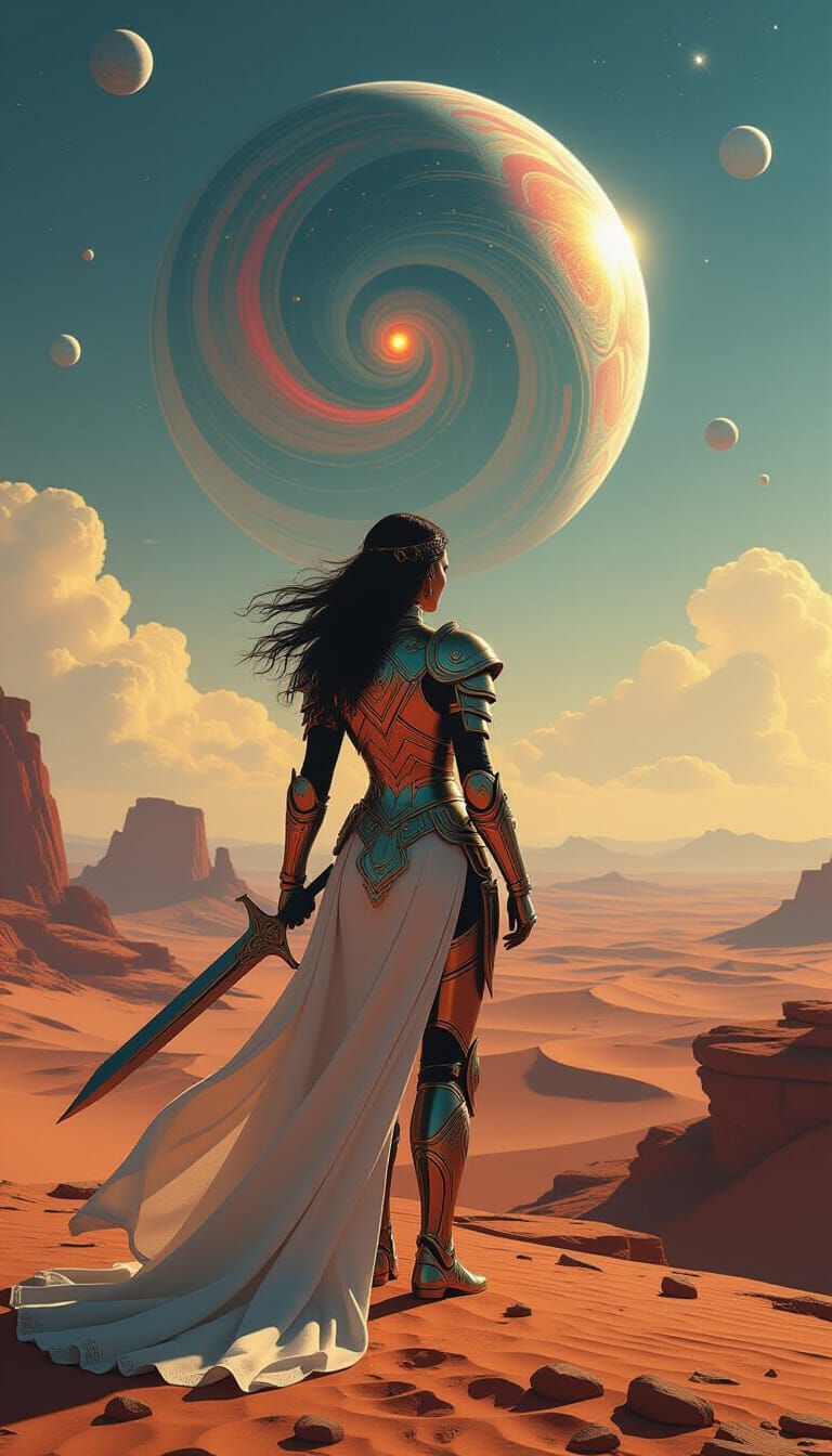 Art Deco Warrior on Alien Desert Planet