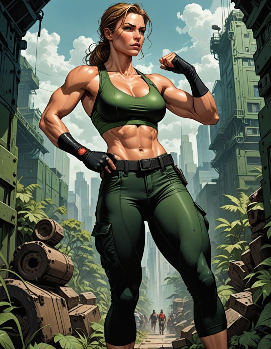 Athletic Woman in Dark Tactical Gear