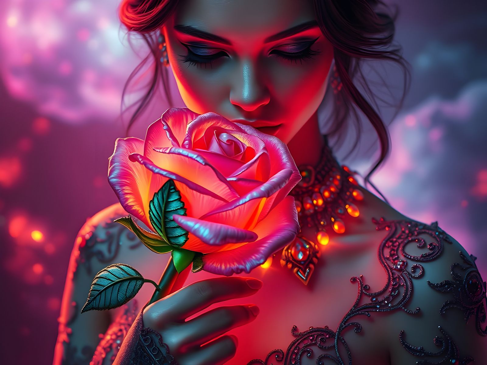 Ethereal Woman in Rainbow Hued Jewelry Portrait