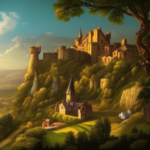 Picturesque Castle Overlooking Village in 4K