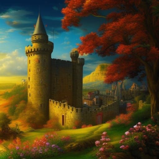 Picturesque Castle Overlooking Village in 4K