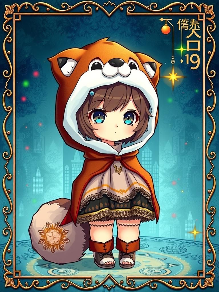 Chibi Girl in Animal Costume, Art Nouveau Style