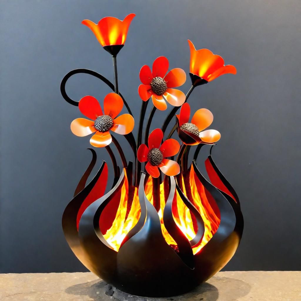 Metal Flowers in Lava Vase