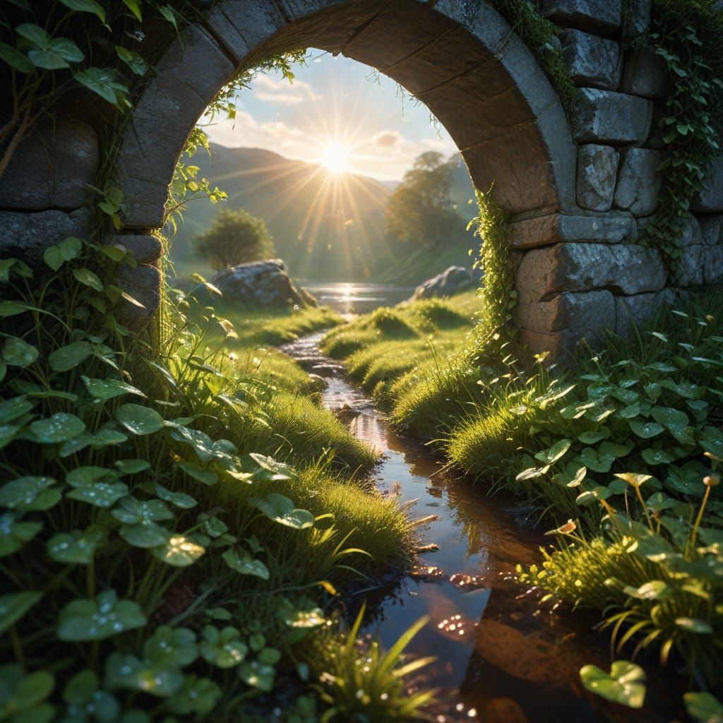 Hyper-Realistic Irish Glen with Ancient Celtic Arch