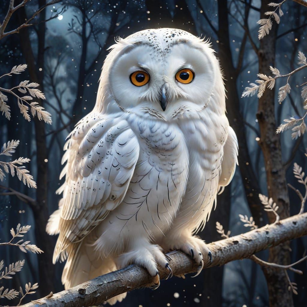 White Owl in Whispering Woods Watercolor Style