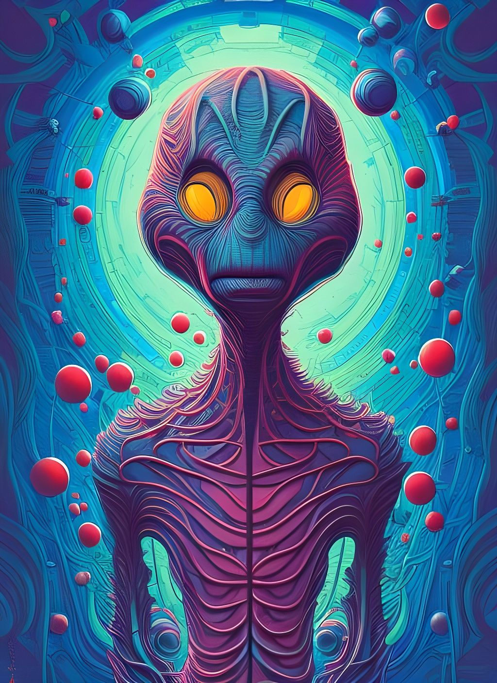 Whimsical Alien Portrait in a Maximalist Style