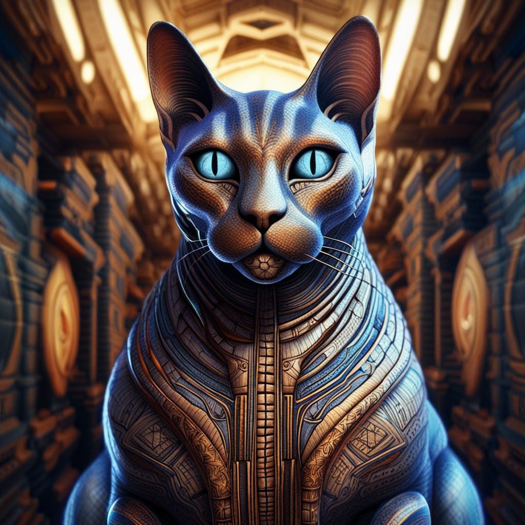 Futuristic Ancient Egyptian Cat in Divine Style