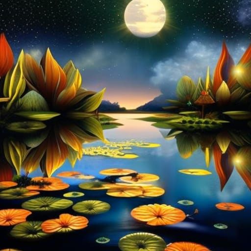 Dreamy Lotus Flowers Under a Starry Sky