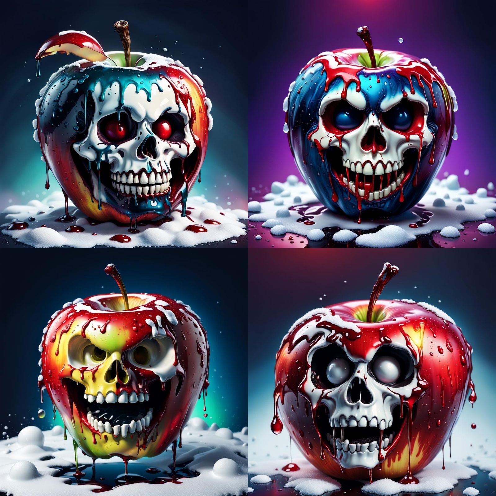 Snow white poison apple dripping with poison