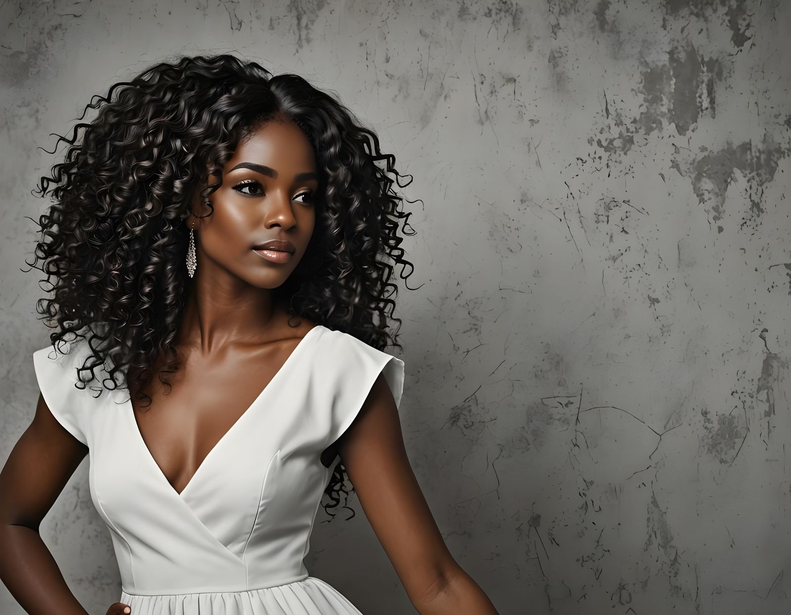 Dignified Black Woman in Elegant White Gown