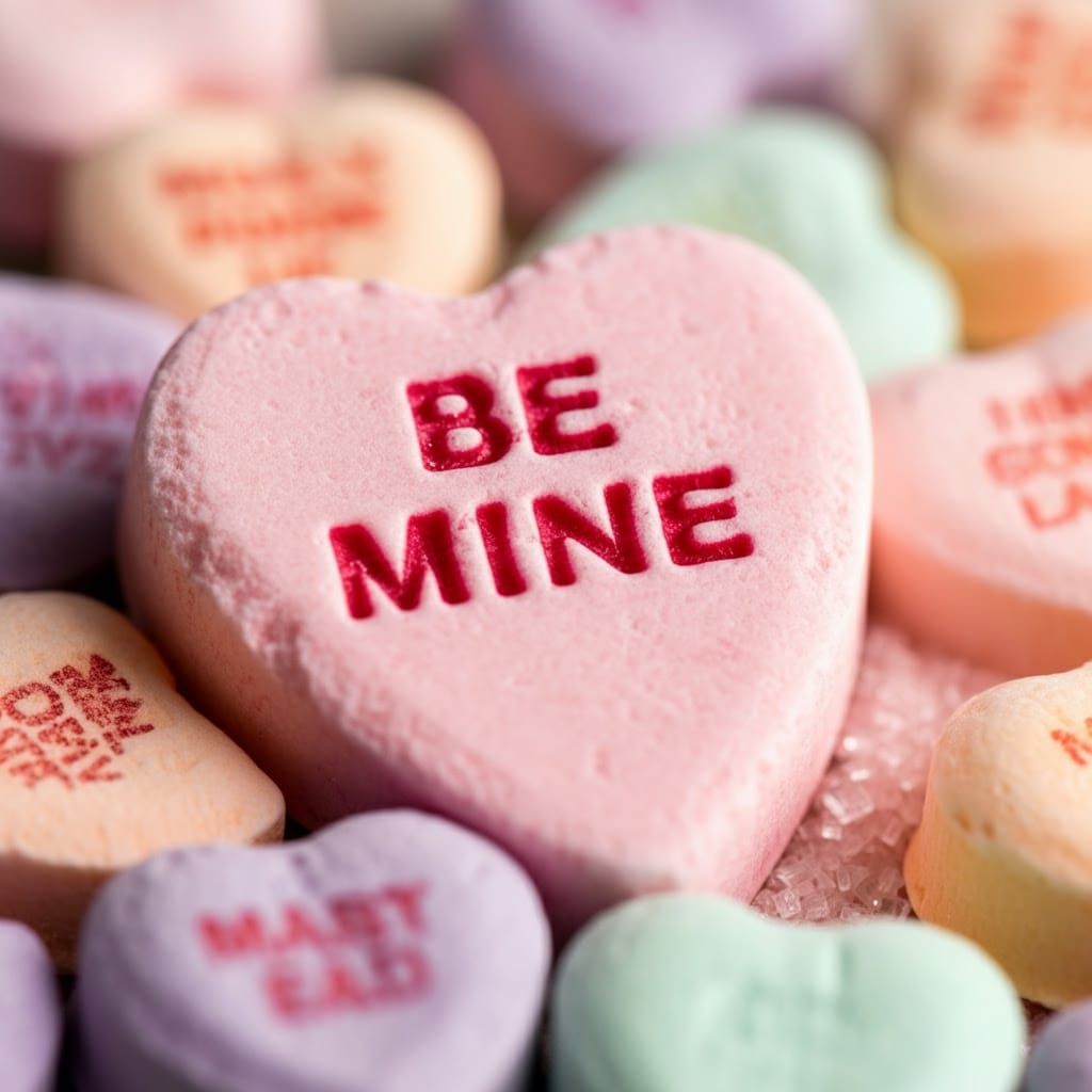 Whimsical Pastel Candy Heart Scene in Soft Focus