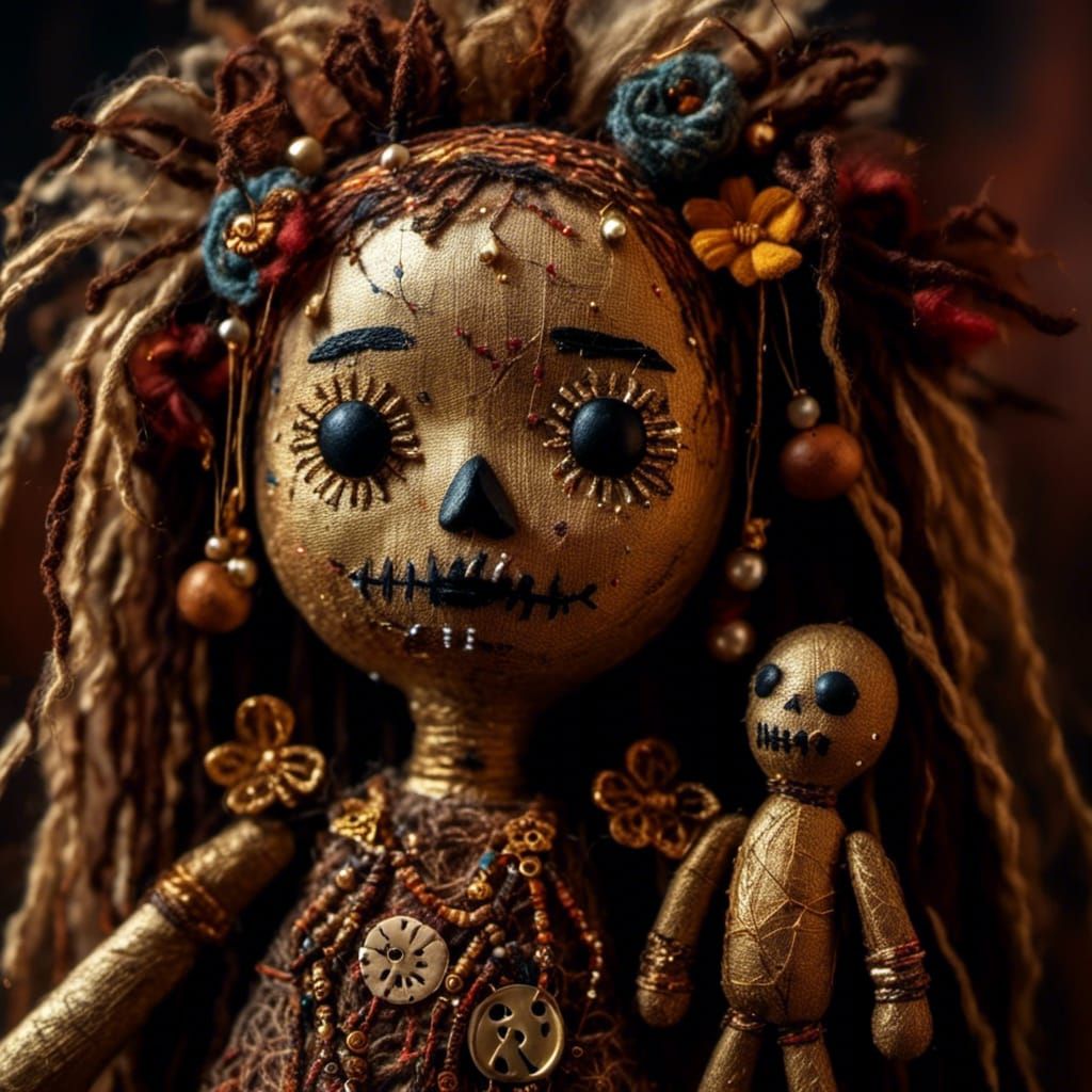 <lora:Voodoo People:1.0> A  cute but well loved used voodoo ...