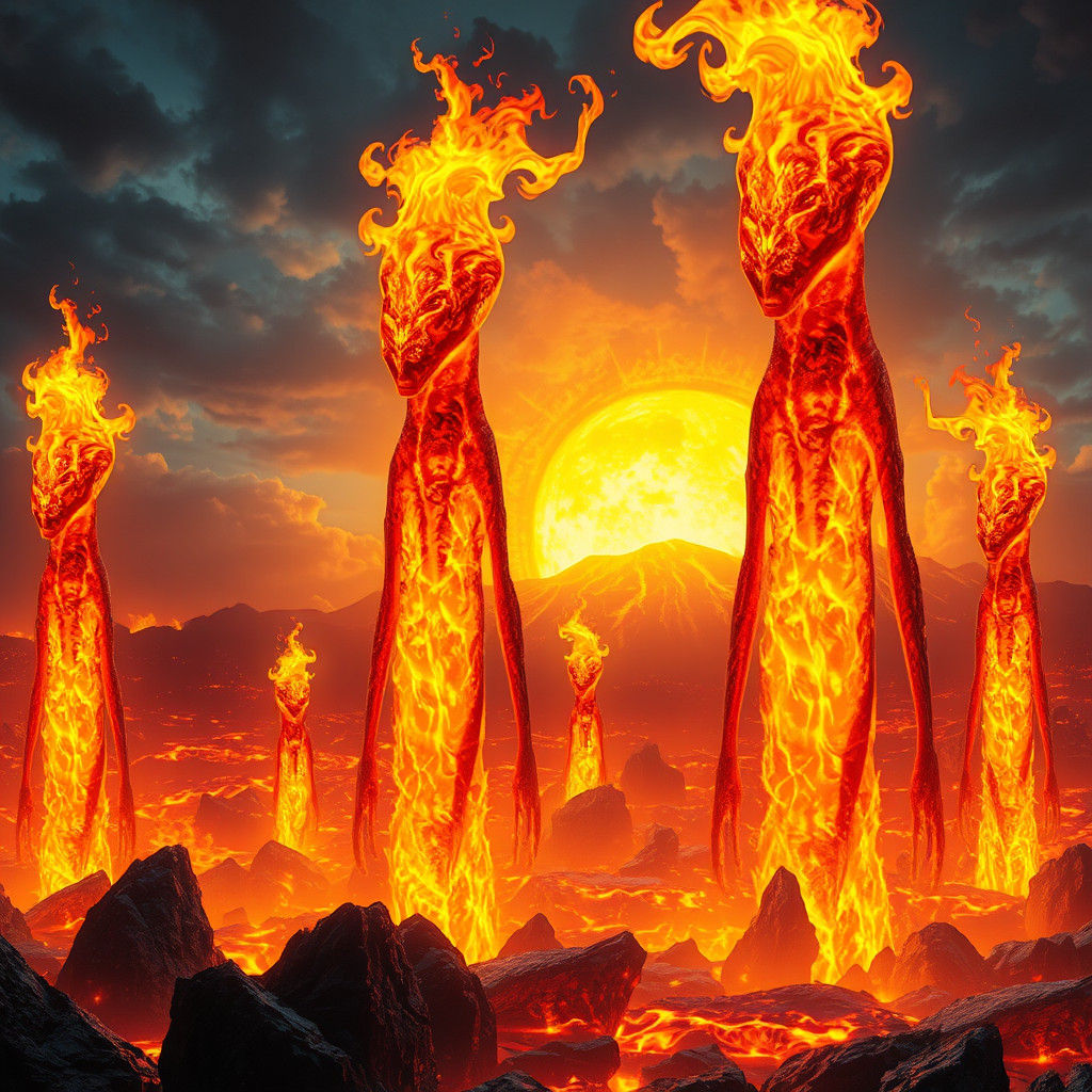 Hyperrealistic Fire and Lava Aliens from Volcano