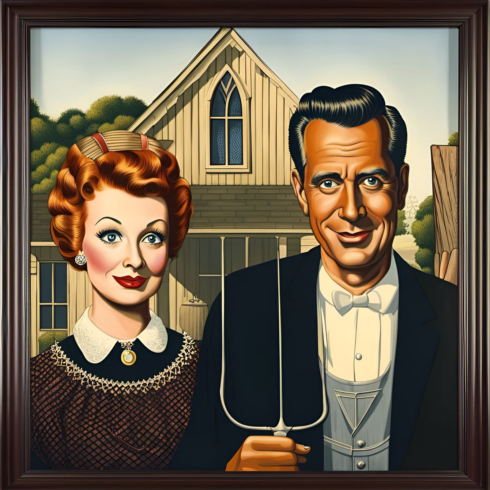 Lucille Ball and Desi Arnaz in American Gothic Style