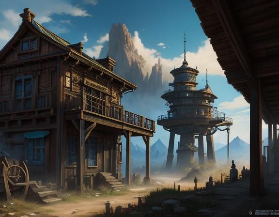 Steampunk Anime Woman in Kazakhstan Village