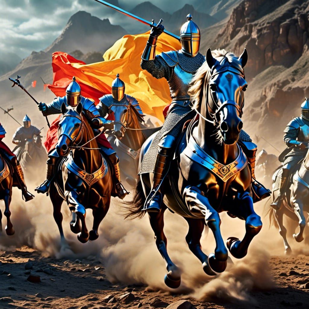 Medieval Knights Charging in a Colorful Battle