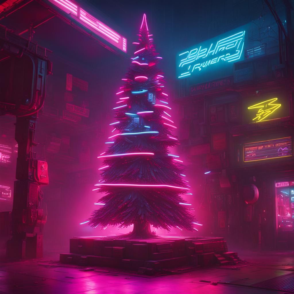 Cyberpunk Christmas Tree with Neon Glow