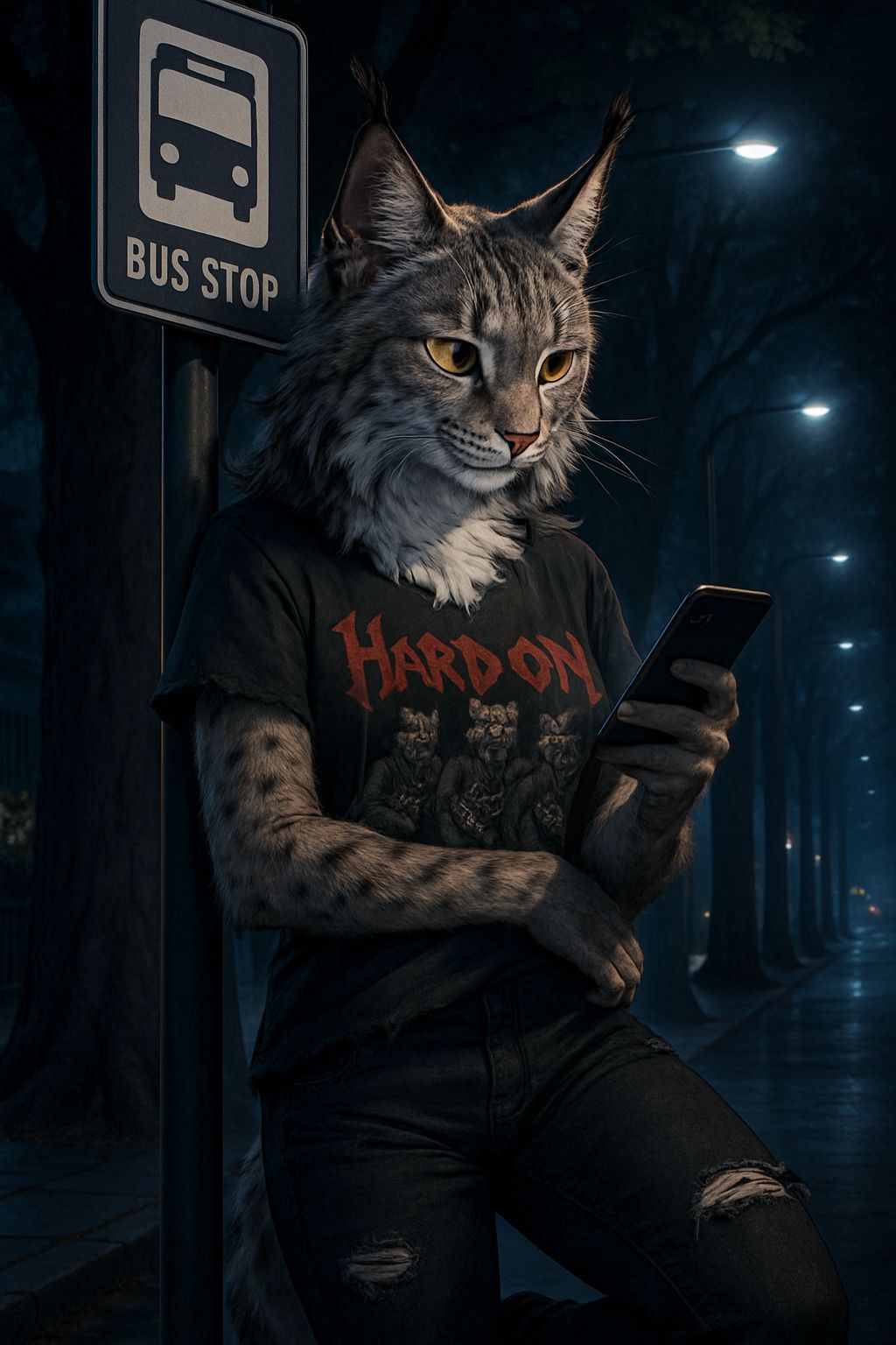 Anime Lynx at Gloomy City Bus Stop