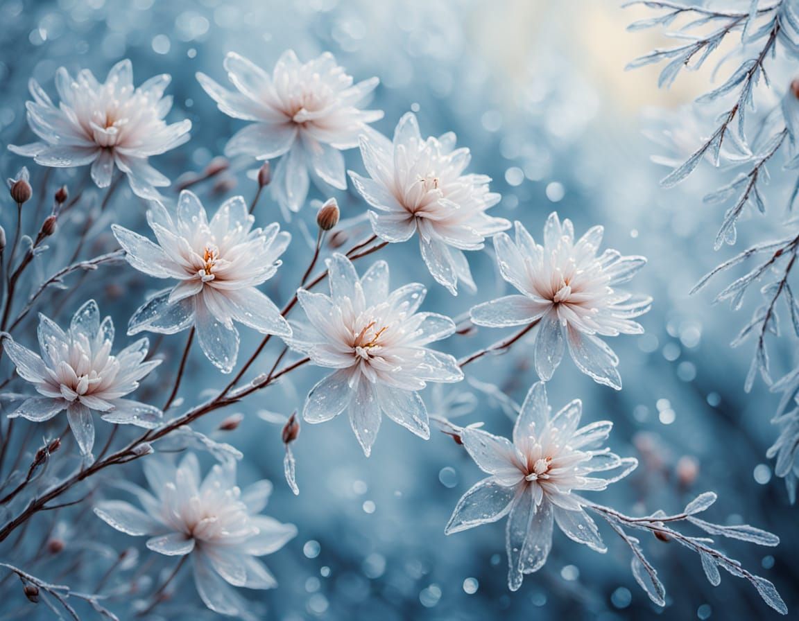 Impressionistic Ice Flowers on Frosted Glass, Monet Style