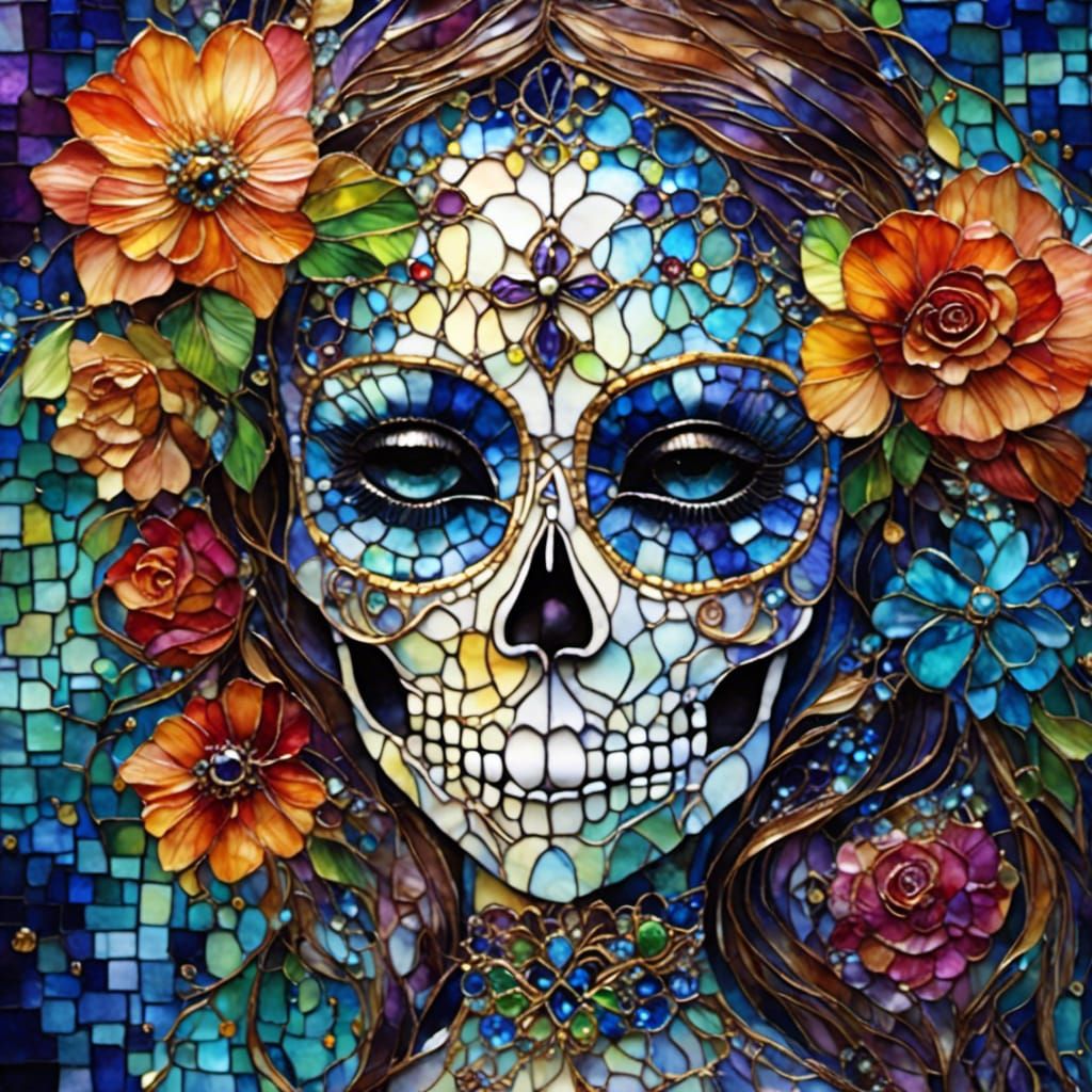 Stained Glass Day of the Dead Art