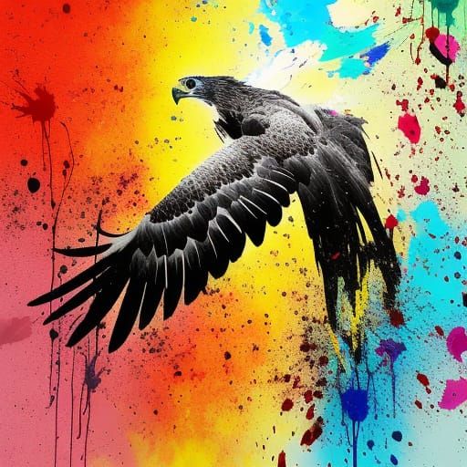 Hyperrealistic Harpy Eagle in Dripping Paint Splatter