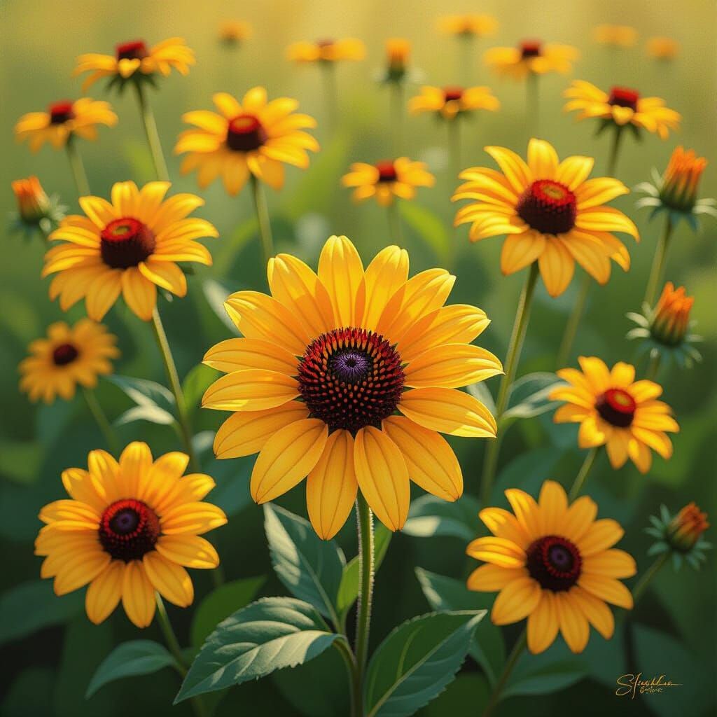 Vibrant Black-Eyed Susans in Lush Garden
