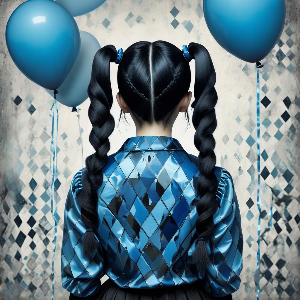 Surreal Twin Tails with Blue Balloons