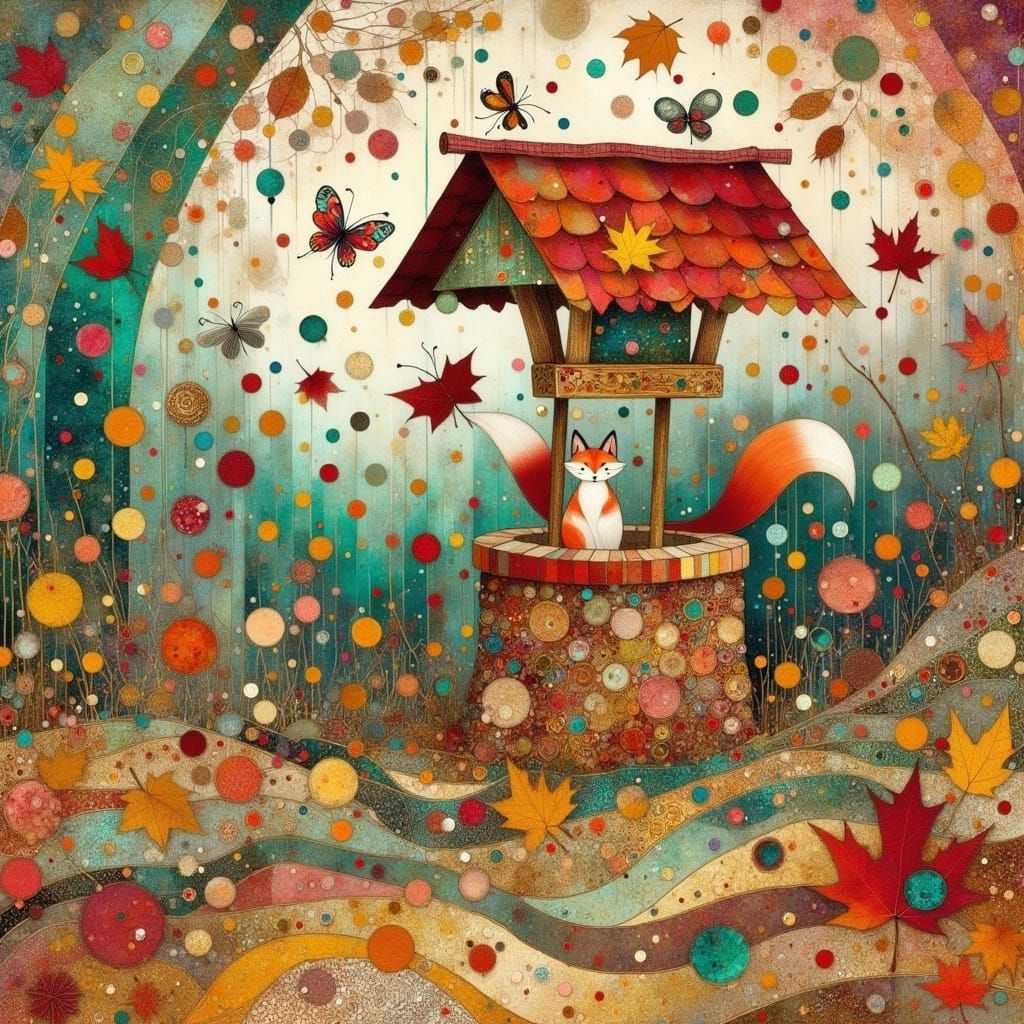 Whimsical Wishing Well in Autumn Garden