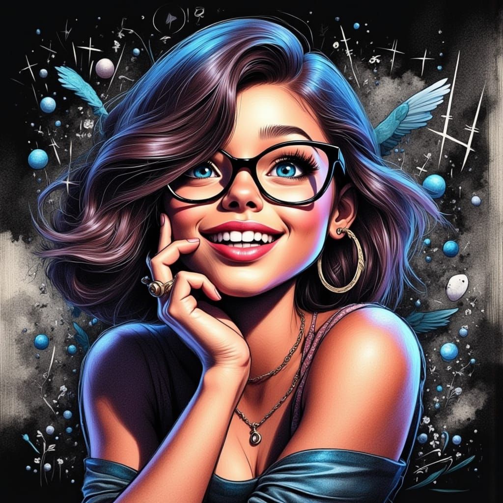 Quirky Girl Sketch from Above in Disney Pixar Style