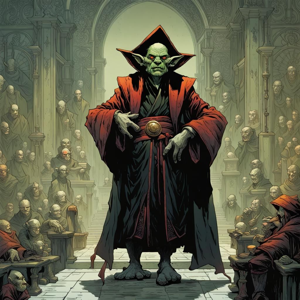 Evil Goblin Chancellor in Detailed Cel-Shaded Art