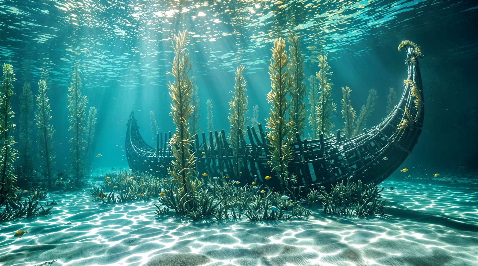 Viking Longship Shrouded in Kelp Forest