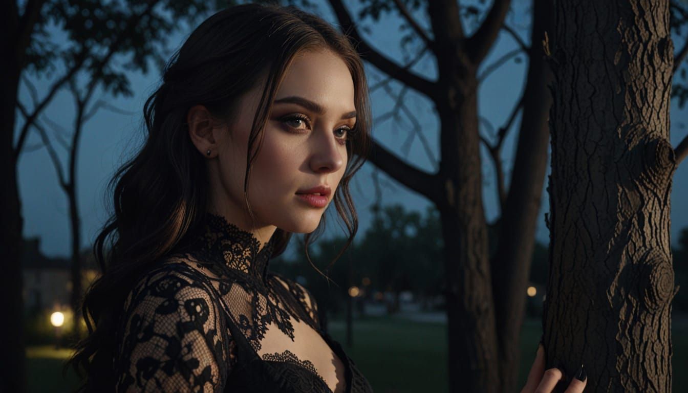 Gothic Woman in Moonlight: Hyper-Realistic Close Up