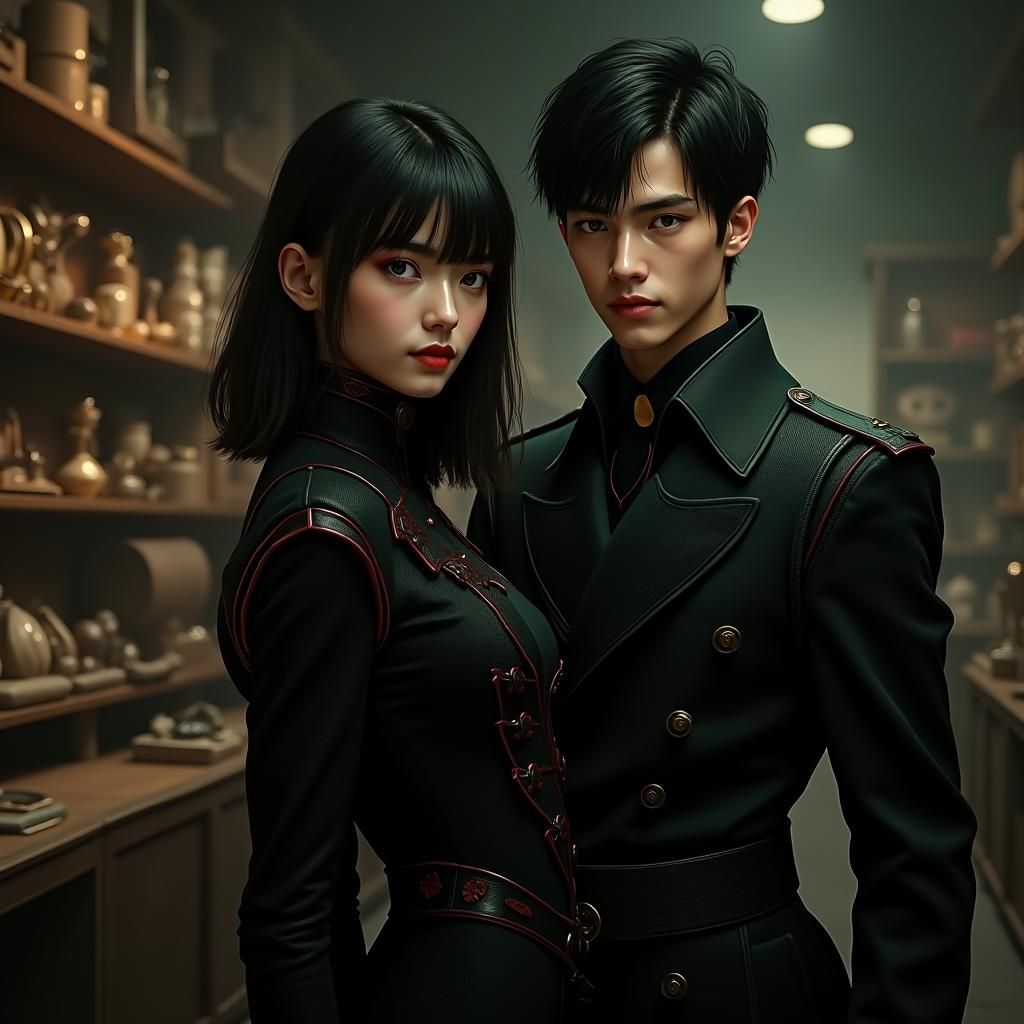 Victorian-Style Characters in Dystopian Antique Store