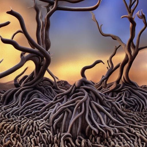 Surreal Desert Landscape with Melting Clocks as Oil Painting