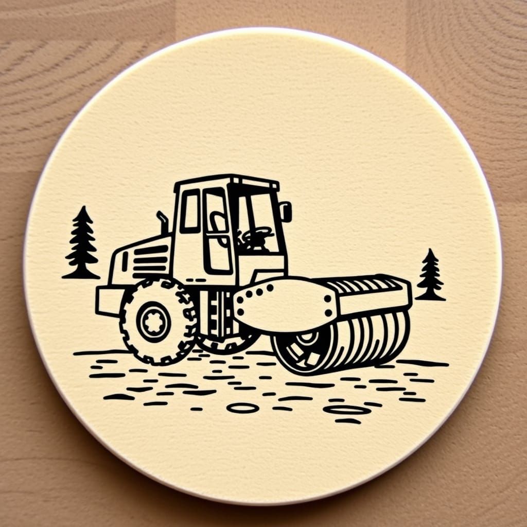 Steamroller Drawing on a Drink Coaster