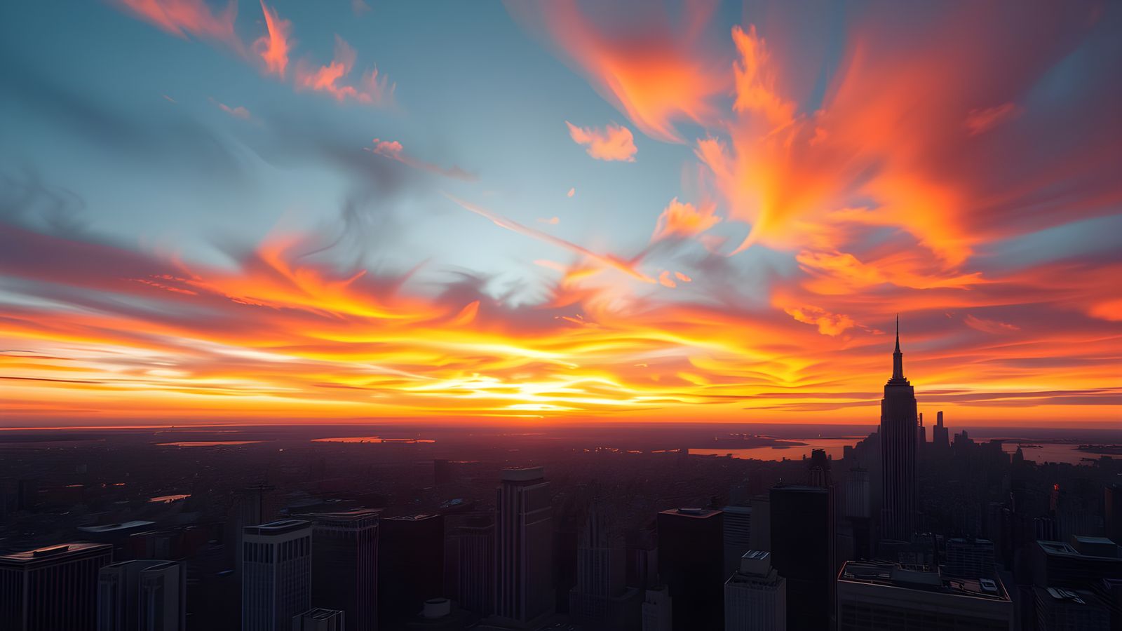 New York City Night Panorama in Sunset Colors