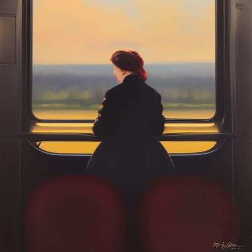 Girl on a Train in Vintage Poster Style