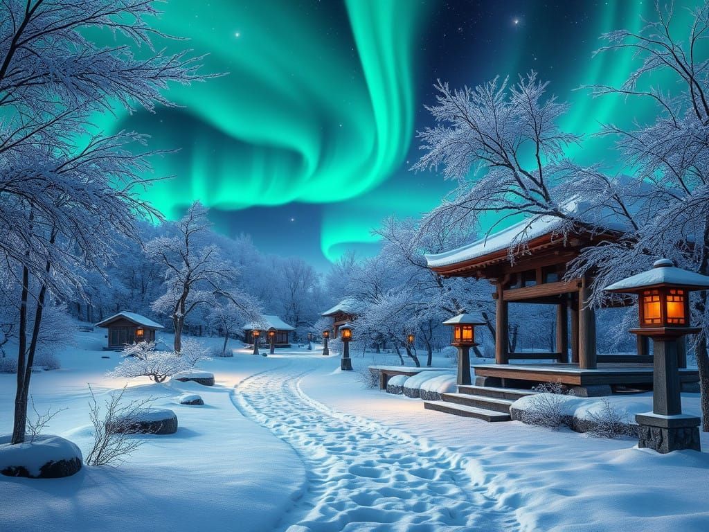 Japanese Winter Wonderland in Hyper-Realistic Style