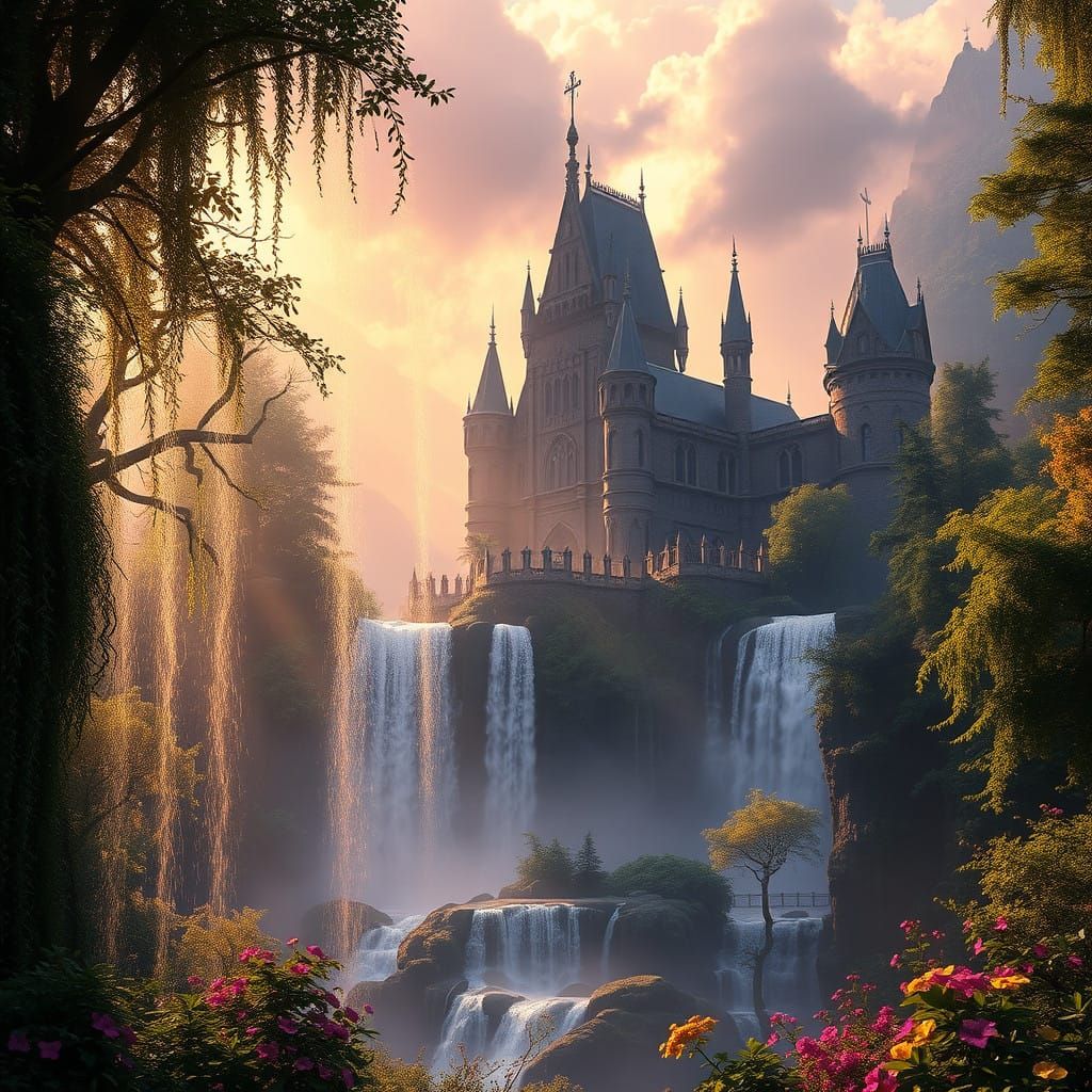 Majestic Waterfall in Fantasy Realm