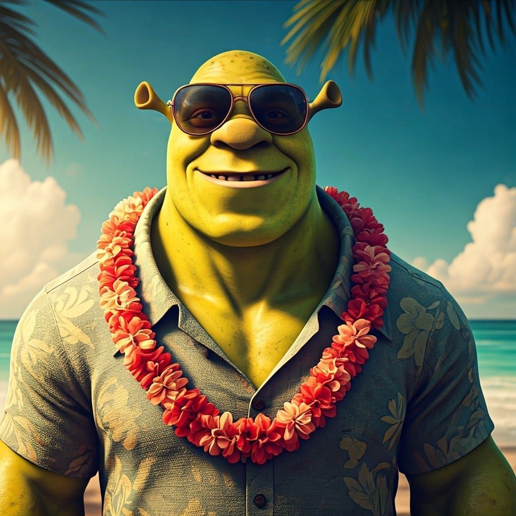 Ogre Vacation: Shrek and Gru Blend on a Beach