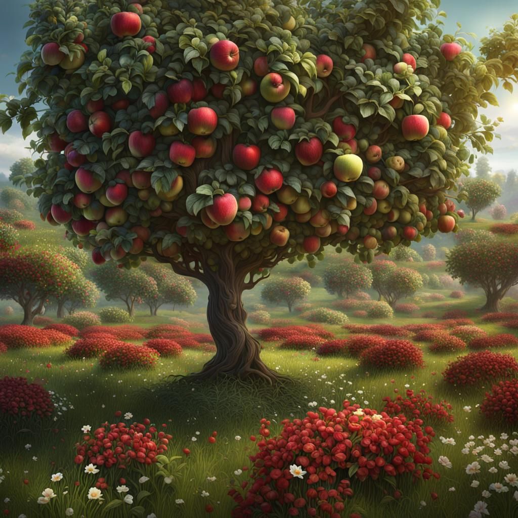 Apple Tree in a Fantastical Garden: Detailed Matte Painting