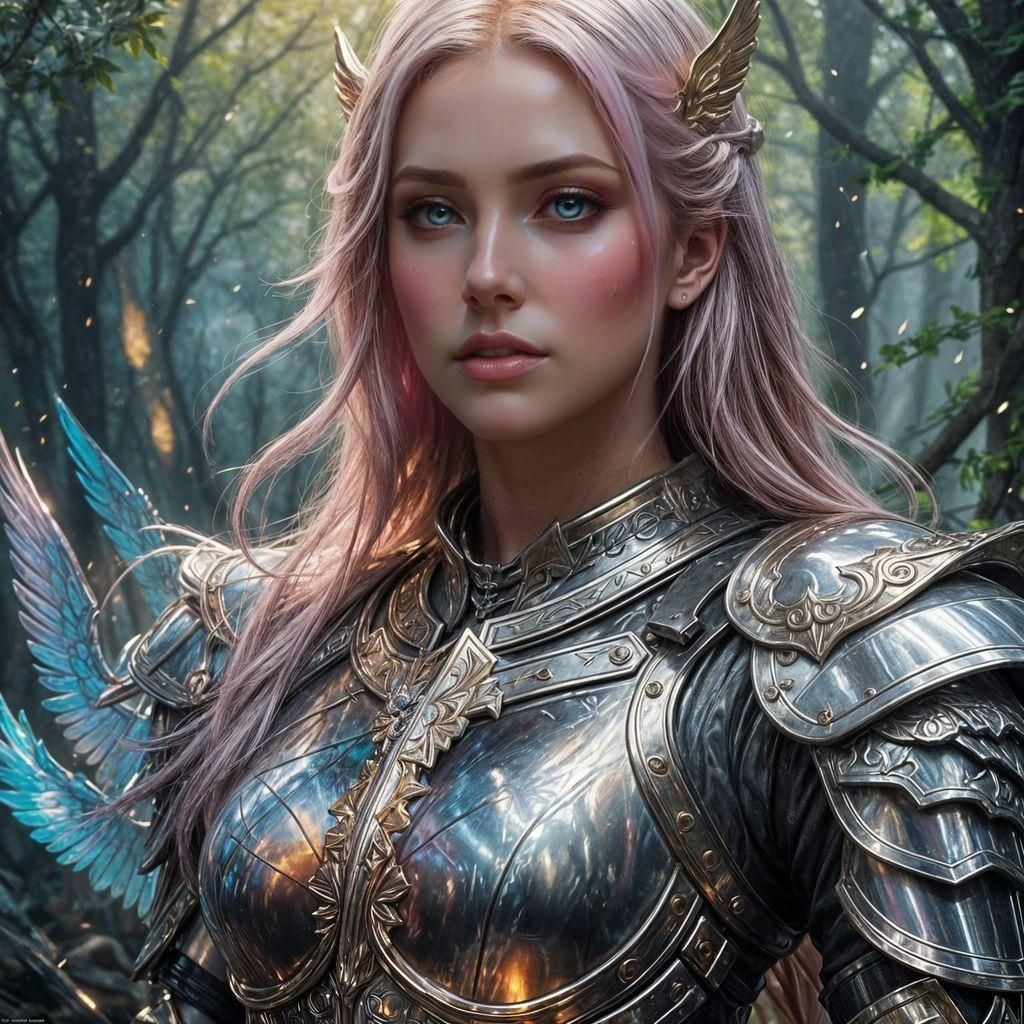 Angelic Rainbow Knight in High Fantasy Style