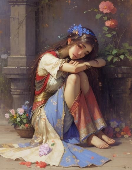 Girls and Flowers: A Romantic Digital Painting