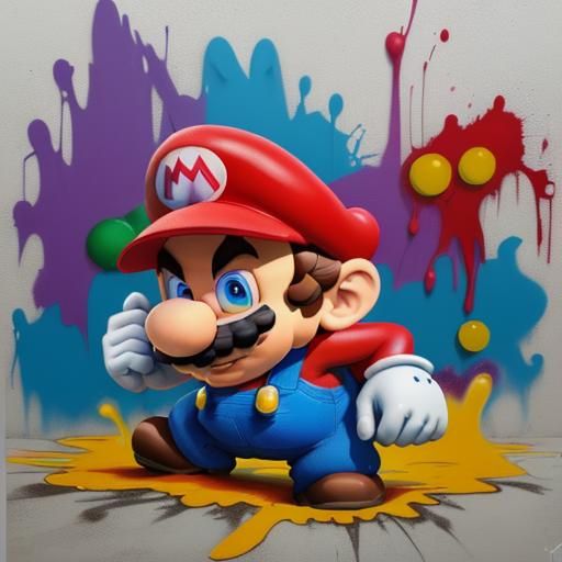 Super Mario Graffiti Art in Spray Paint Style