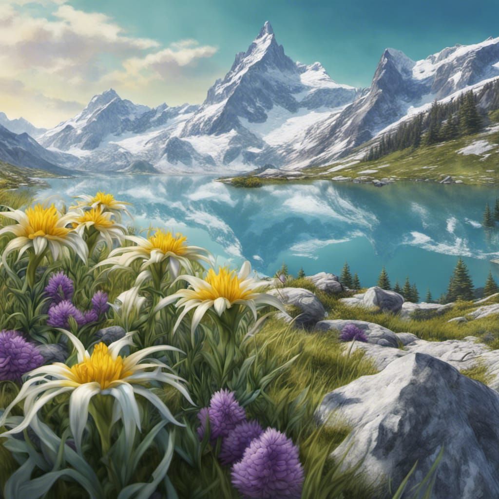 Swiss Alps Spring Landscape in Hyperreal Detail