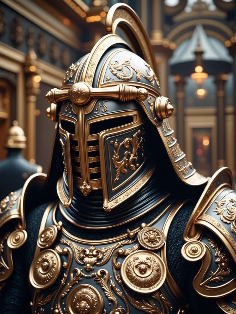Medieval Knight as Samurai Warrior in Golden Armor