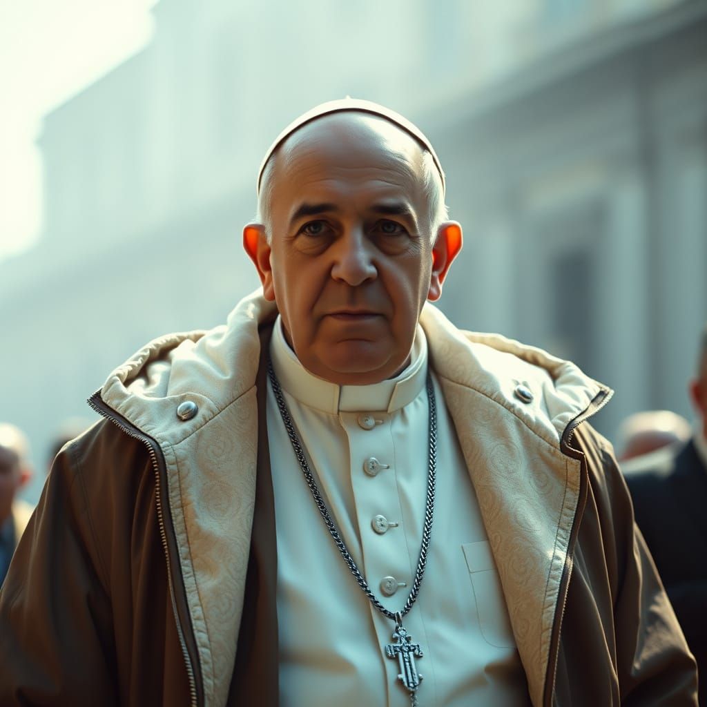 Ecclesiastical Hipster: Modern Pope in Luxurious Parka