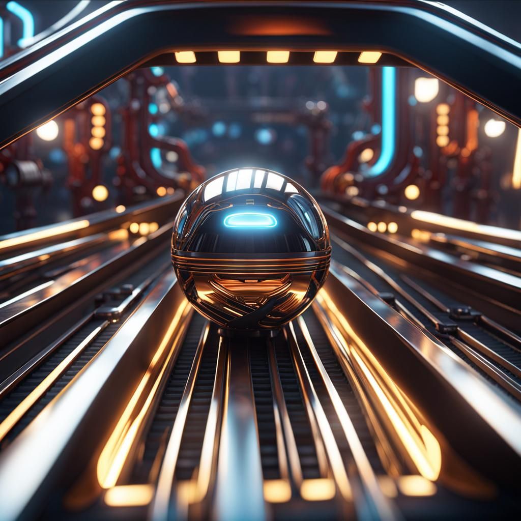 Futuristic Roller Coaster Ball on Curving Rail Tracks